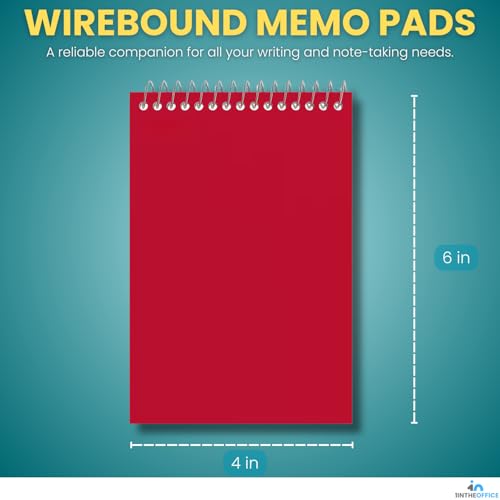 1InTheOffice Wirebound Memo Pads, 4" x 6", College, Assorted, 50 Sheets/Pad, (10 Pads)