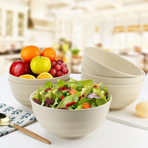 60oz Ramen Bowls Set of 6, Large Plastic Bowls for Eating (Beige) - color: Beige, size: 60 Oz