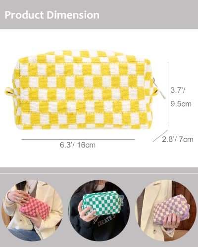 PAZIMIIK Checkered Makeup Bag for Purse, Small Travel Cosmetic Pouch,Yellow - color: Yellow