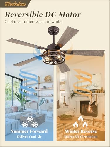 Fanbulous 48" Farmhouse Ceiling Fans with Light & Remote, 6-Speed Caged - color: Oil Bronze, size: 48 Inch