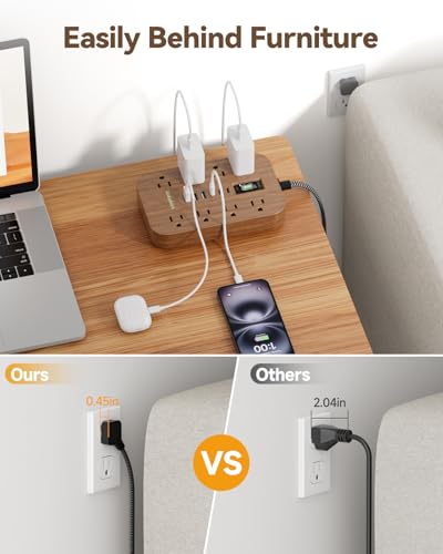 Walnut Power Strip with USB Ports - 10 FT - color: Brown, size: 10FT