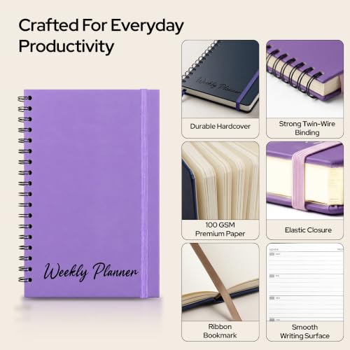 Nextnoid A5 Undated Weekly Planner with Goal & Habit Tracker, Burgundy - color: Burgundy, style: b-Weekly Undated