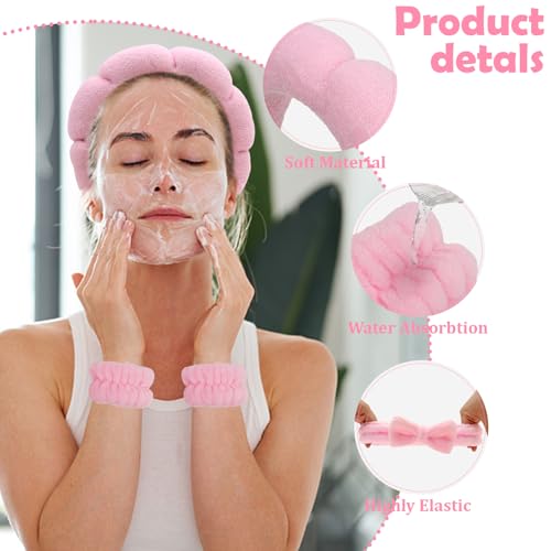 Pink Skincare Bubble headband and wristband set for Face Washing - color: Pink