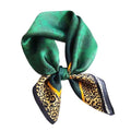 100% Mulberry Silk Neck Scarf for Women Square Neckerchief – 21 inch - color: Green Leopard