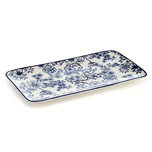 Pfaltzgraff Gabriela Blue Floral Rectangle Platter, 14.75 Inch - size: 14.75 Inch