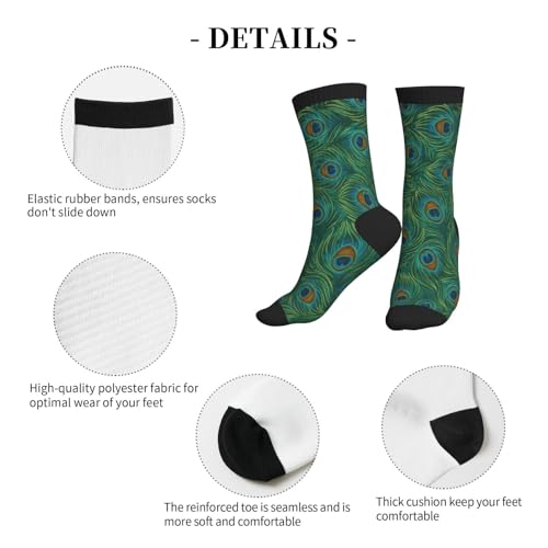 Crew Athletic Socks Funny Crazy Casual Sports Novelty Dress Socks for Women Men Running Hiking - color: Green Peacock