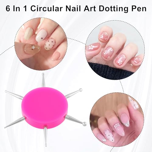 Nail Dotting Tool, 6-in-1 Metal Dotting Tool Nail Art, Pink - color: Pink, 1pcs, 6-in-1