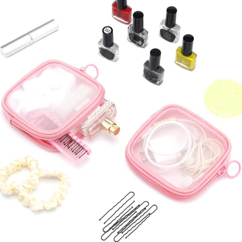 Weewooday 4Pcs Mesh Makeup Bag, Pink, Small, Classic - color: Pink, size: Small, style: Classic