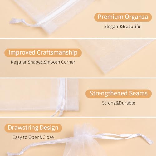 50PCS White Organza Bags 3x4, Small Mesh Gift Bags Drawstring Mini Sheer Pouches Cute Goodie Baggies for Jewelry Candy Treats Sachet Wedding Birthday Party Favors Halloween Gifts Wrapping - color: White