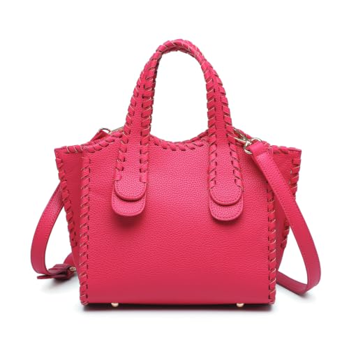 JEN & CO. Marla Whipstitch Satchel Bag, Crossbody Shoulder Purse for Women - color: Boysenberry