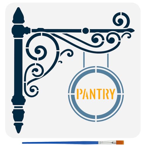 FINGERINSPIRE Pantry Stencil with Paint Brush 11.8x11.8inch Reusable Kitchen Sign Drawing Template Decorative Pantry Sign Pattern Stencil for Painting on Wall Wood Home Kitchen Restaurant Decoration - style: Pantry Sign