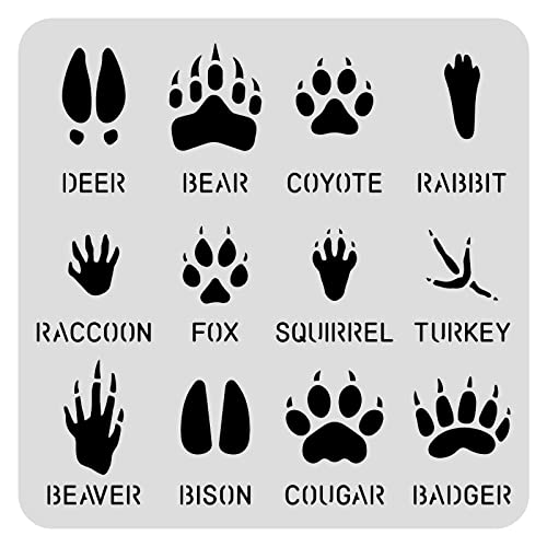 BENECREAT 12 Type Animal Footprint Paw Stencils, 12x12 Deer/Bear/Rabbit/Fox/Turkey Drawing Stencils for Wood Wall Painting and Scrapbooking - color: Animal Paw