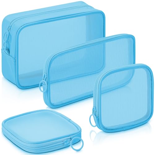 Weewooday 4Pcs Mesh Makeup Bag, Blue, Small, Large, Medium, Classic - color: Blue, size: Small, Large, Medium, style: Classic