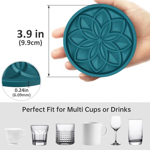 HFHOME Silicone Coasters Set, 4 Pcs Drink Coasters for Coffee Table, Bar Tabletop Protection - Peacock Blue - color: Peacock Blue - 4pcs
