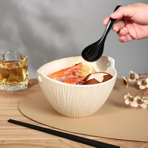 Ceramic Ramen Bowl with Chopsticks,6.7 Inch Noodle Bowls,Pho Bowls and Spoons Set,Japanese Bowl for Pho,Udon,Soba,Noodle,Microwave Safe,Set of 2 (Retro White) - color: Retro White