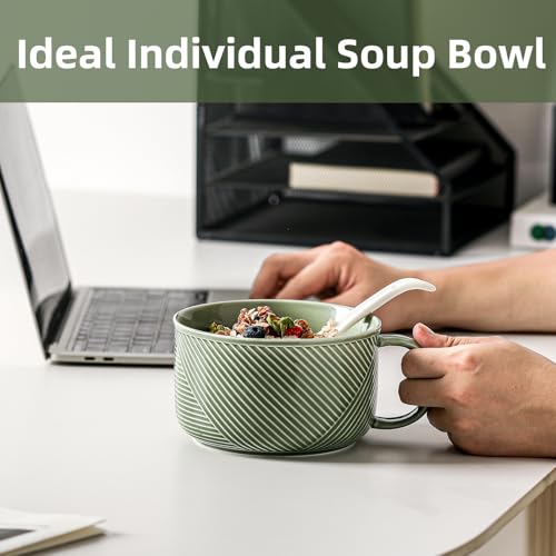 Soup Bowls with Handles, Microwave Safe 38 Oz, Green - color: Green 2pcs