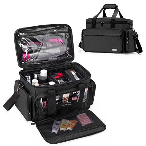 BAFASO Makeup Bag with 2 Removable Pouches and Detachable Dividers, Black - color: Black