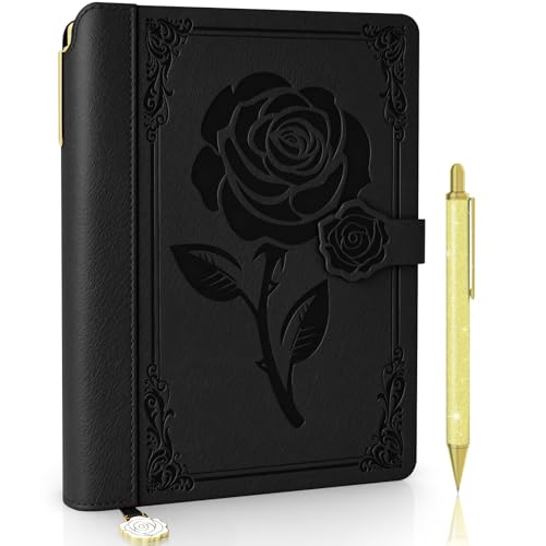 Aocii leather Journal for Women, A5 lined Daily Journal Notebook, Bullet Journaling for Writing, Hardcover Vintage Travel Journals, 224 Pages, Pen included (Black) - color: Black