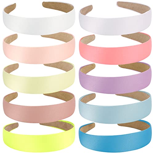 Wecoe Headbands, 10 Pack Satin Headbands Women 1.3 Inch Wide Non Slip Fashion Headbands, Hair Bands for Girls DIY Short Hair Accessories, Plain Headbands in White, Pink, Purple, Blue, Colorful - color: Multi-color B