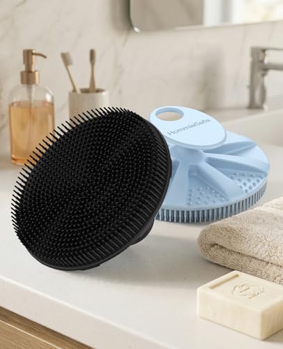 Soft Silicone Shower Brush Body Wash Bath Exfoliating Skin Massage Scrubber - color: Black