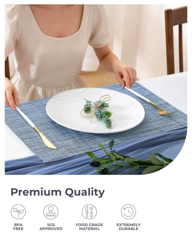 Leetaltree Woven Vinyl Placemats Set of 4, Deep Navy - color: C1- Deep Navy, size: Set of 4