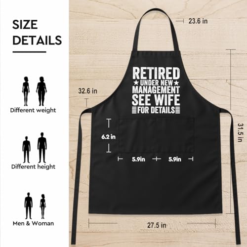 Funny Black Grill Apron with Pockets for Man,Dad,Husband,Father in Law,Chef Daddy Grilling Apron BBQ Cooking Gifts - color: Retired Gift