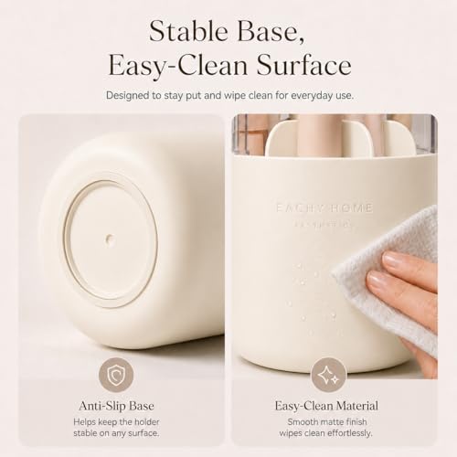 EACHY Makeup Brush Holder with Lid, Rotating Makeup Brush Organizer, Beige - color: Beige