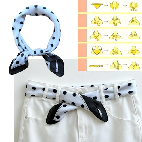 Silk Like Square Scarf for Women Men 27.5" - color: Black Dot