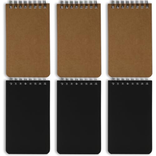 QiCheng 6pcs Pocket Notebook Mini Notepad Small Spiral Notebooks 3X5Inch - size: 6-black+brown