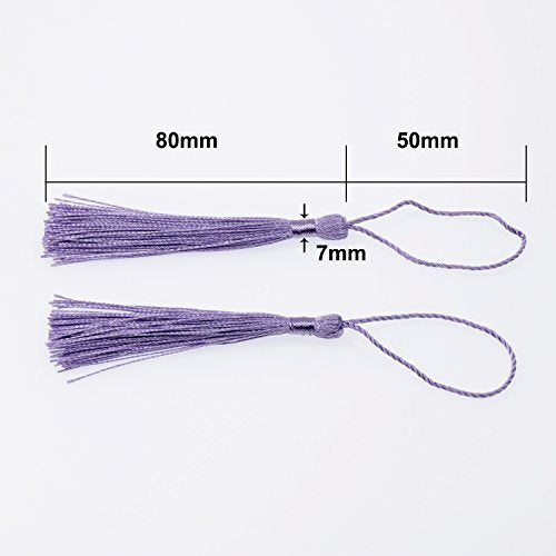 VAPKER 100 Pieces Purple Silky Handmade Soft Tassels 13cm/5-Inch With 2-Inch Cord Loop for Jewelry Making, DIY Projects, Bookmarks - color: F:purple