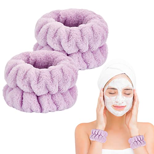 Dorbetar 2 Pcs Wrist Bands for Washing Face, Microfiber Wrist Towels for Washing Face, Spa Wristbands for Washing Face, Face Wash Wristbands, Arm Bands for Washing Face for Woman and Children - color: A-Purple, size: 2 Count (Pack of 1)