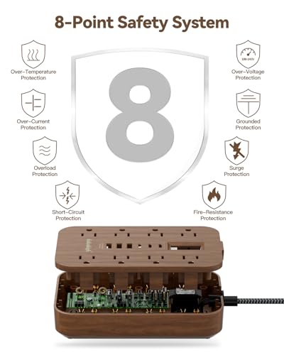 Walnut Power Strip with USB Ports - 5 FT - color: Brown, size: 5FT