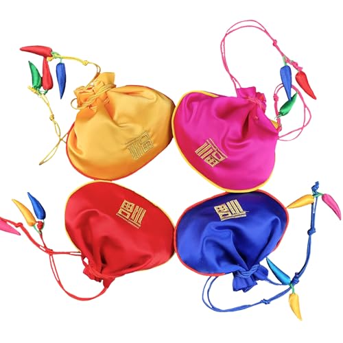 Seoulful Vintage Korean Turtle Blessing Pouch - Traditional Bokjumeoni Lucky Bag with Longevity & Fortune Symbols Embroidered - New Year & Chuseok Gifts (Pink) - color: Pink