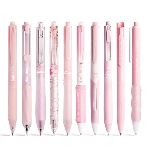 10PCs Pastel Gel Ink Pen Set,Retractable Black Ink Pens 0.5mm Fine Point - color: Pink