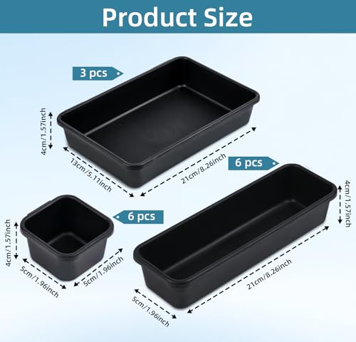 Kutesna 15PCS Interlocking Drawer Organizer, Plastic Desk Organizers Set - color: Deep Black, size: 15 pieces