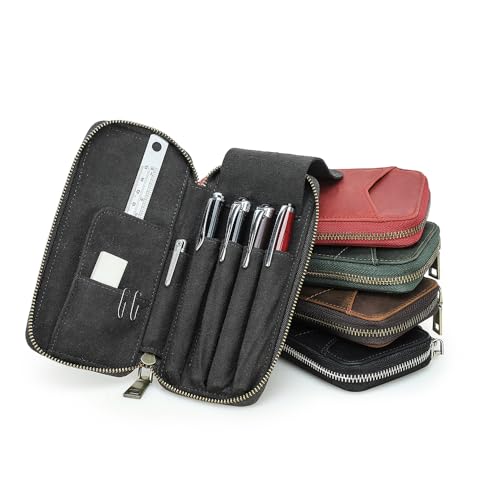 CONTACTS Personalized Pencil Case for 4 Full Grain Leather Zipper Pen Holder Custom Engraved Name Pens Pouch by Handmade - color: Personalized