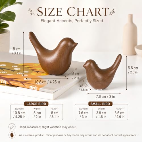 Ceramic Bird Figurines, Dark Wood Grain, 2 Pcs - color: Dark Wood Grain