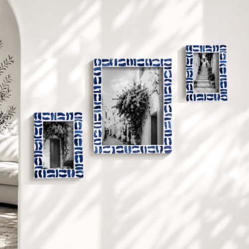 Handicrafts Home Handmade Bone & Resin Inlay Coastal Blue Picture Frame,6x4 - color: Mosaic- Blue White, size: 4X6
