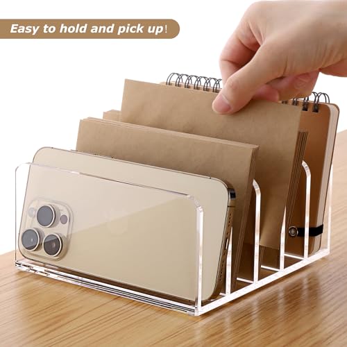 SANRUI 5 Slot Acrylic Mail Sorter Holder, Clear Letter File Desk Organizer - size: 5 Compartments Rectangle