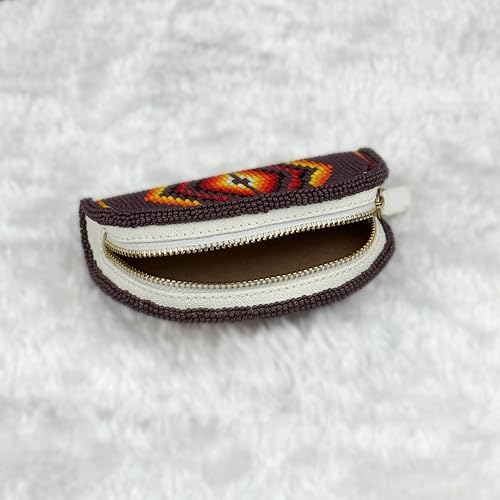 Purple Beaded Coin Purse with Zipper Closure - color: Purple