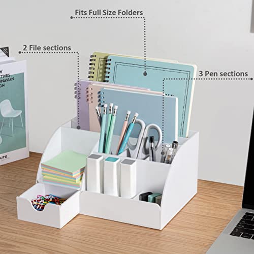 White Desktop Organizer - 9 Compartment Office Desk Accessories Organizer - Pen Holder - color: White