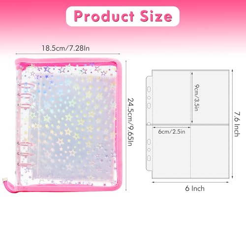 Kpop Photocard Binder Holder with 30 Pack 4-Pocket Inner Pages, A5 6 Ring Cover Album Book with Zipper for Organizing Trading Card (Pink) - color: Pink
