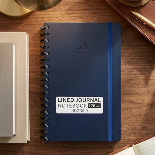Nextnoid A5 Lined Spiral Notebook - 170 Pages, College Ruled, Navy Blue - color: g-Navy Blue