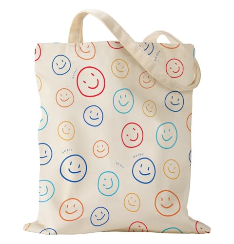 Miss Adola Cute Aesthetic Canvas Tote Bag for Women - color: Smiling Face