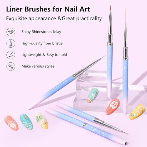 Makartt Nail Art Brushes Set: 5pcs Liner Brushes 7/9/11/15/25mm Thin Nail Art Design Brush with Cap Nail Polish Brush for Builder Gel 3D Nail Gel French Tip Tool Nail Painting - color: Blue