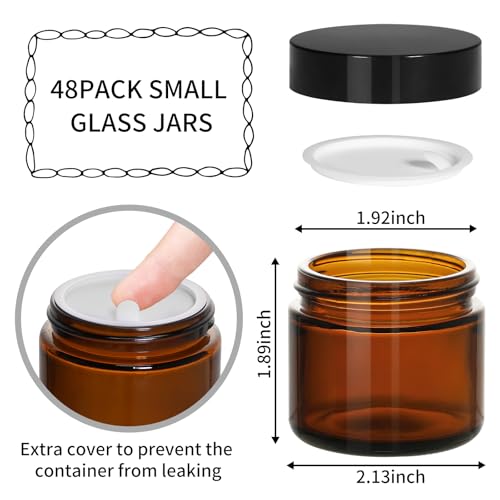 KEYWING 2oz Amber Glass Jars with Black Lids, 48 Pack Cosmetic Containers - color: Amber, size: 2oz-48Pack