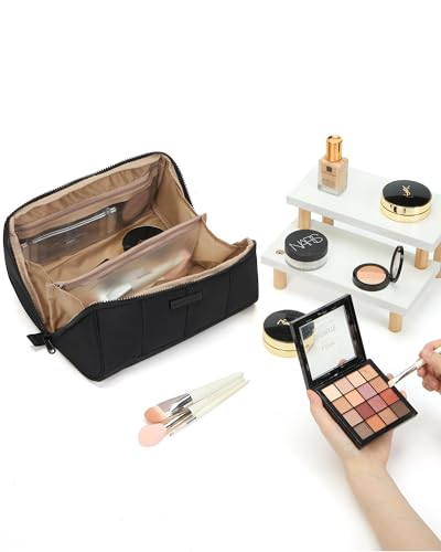 NISHEL Travel Makeup Bag for women, Organizer Pouch Cosmetic Case - color: Black