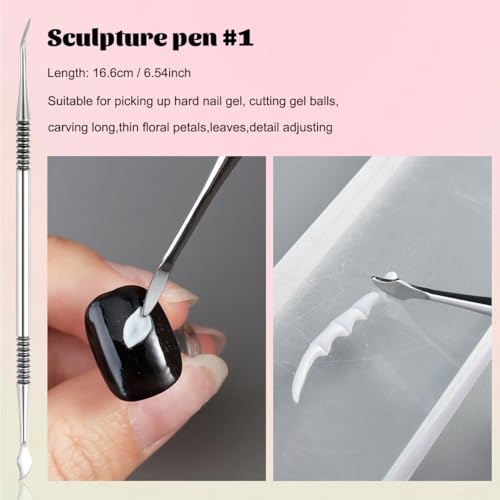 Fcozpjk Nail Art Sculpture Pen, 3PCS Double-head 3D Gel Art Sculpting Pens