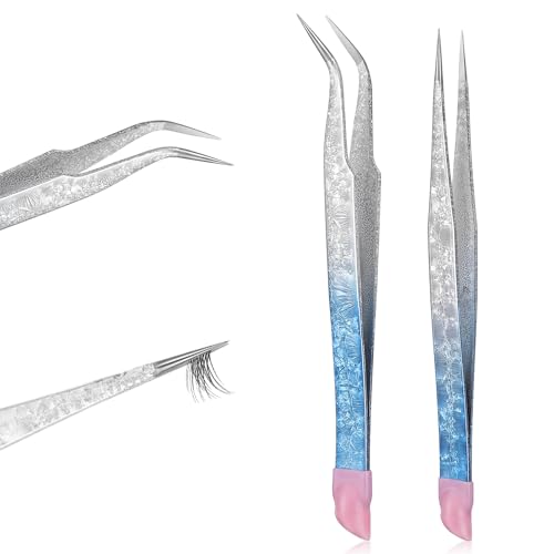 Ouligay 2PCS Nail Sticker Tweezers Straight Curved Tip Nail Art Tweezers with Silicone Pressing Head Double Ended Craft Tweezers for Nail Rhinestone Diamond Stickers Jewel Gem Picker Tool