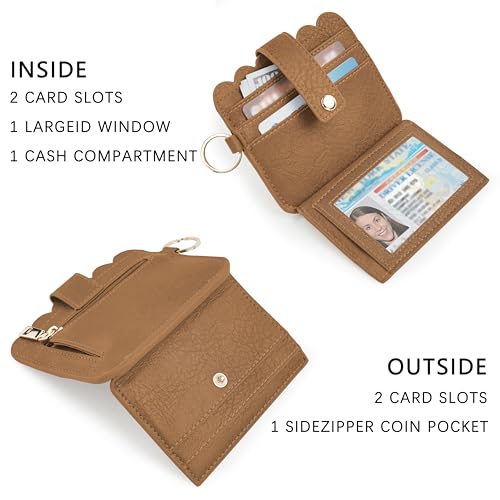 Wristlet Wallet for Women with Keychain – RFID Card Holder Small Wallet Wristlet with Key Ring - color: Camel, style: Classic